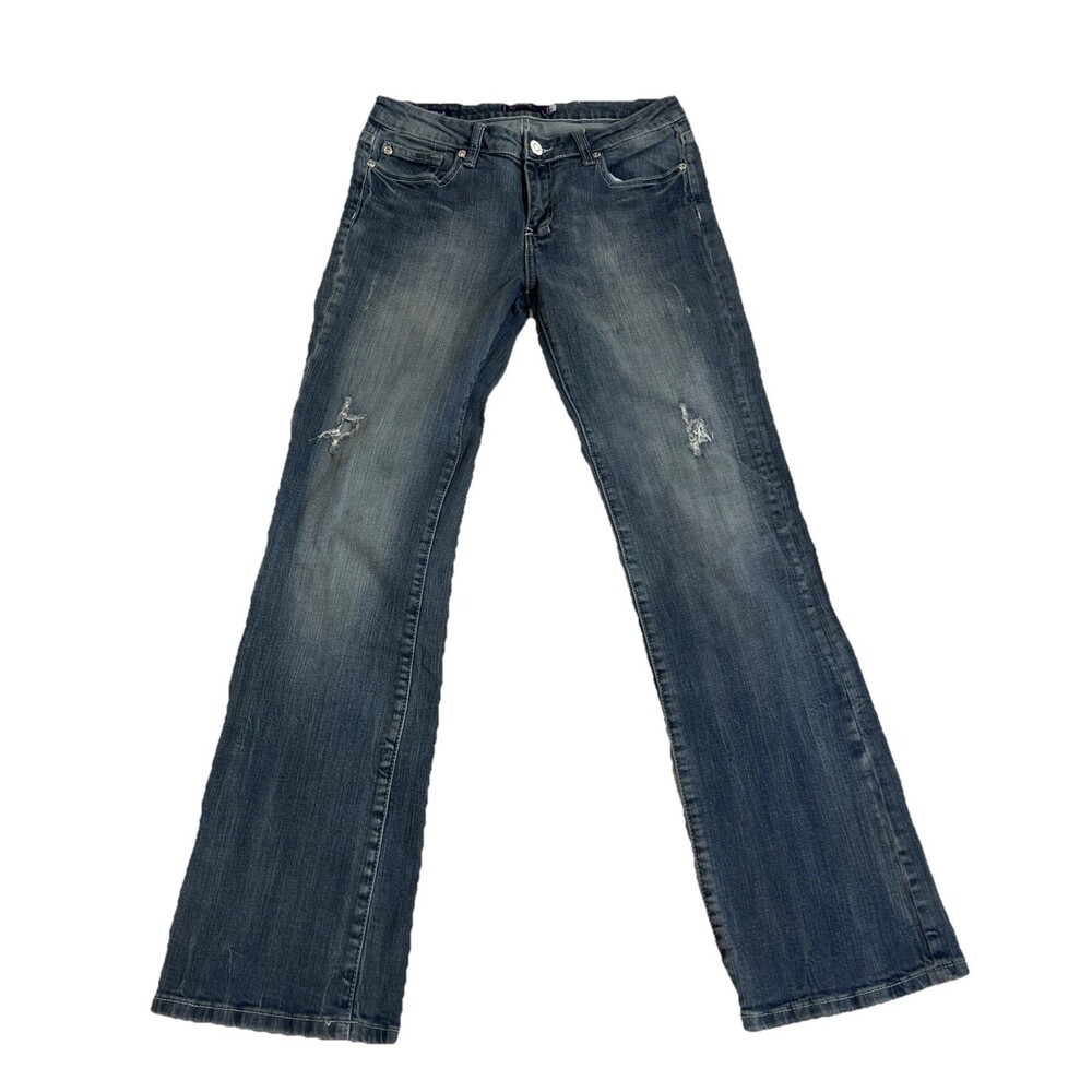 Vigoss Bootcut Blue Medium Wash Distressed Jeans W/Pockets Size 7 Women’s Jrs